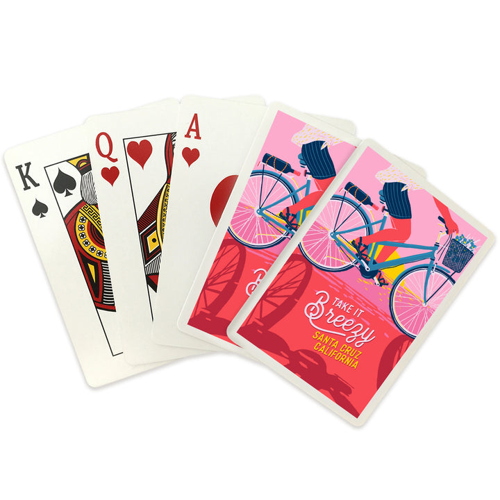 Playing Cards, Santa Cruz, California, Life's a Ride Collection, Bicycling on the Beach, Take It Breezy, 52 Card Deck with Jokers in Box, Unique Art