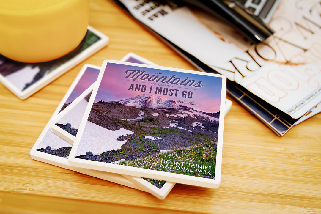 Mount Rainier National Park, Washington, Mountains are Calling and I Must Go Press, Coaster Set