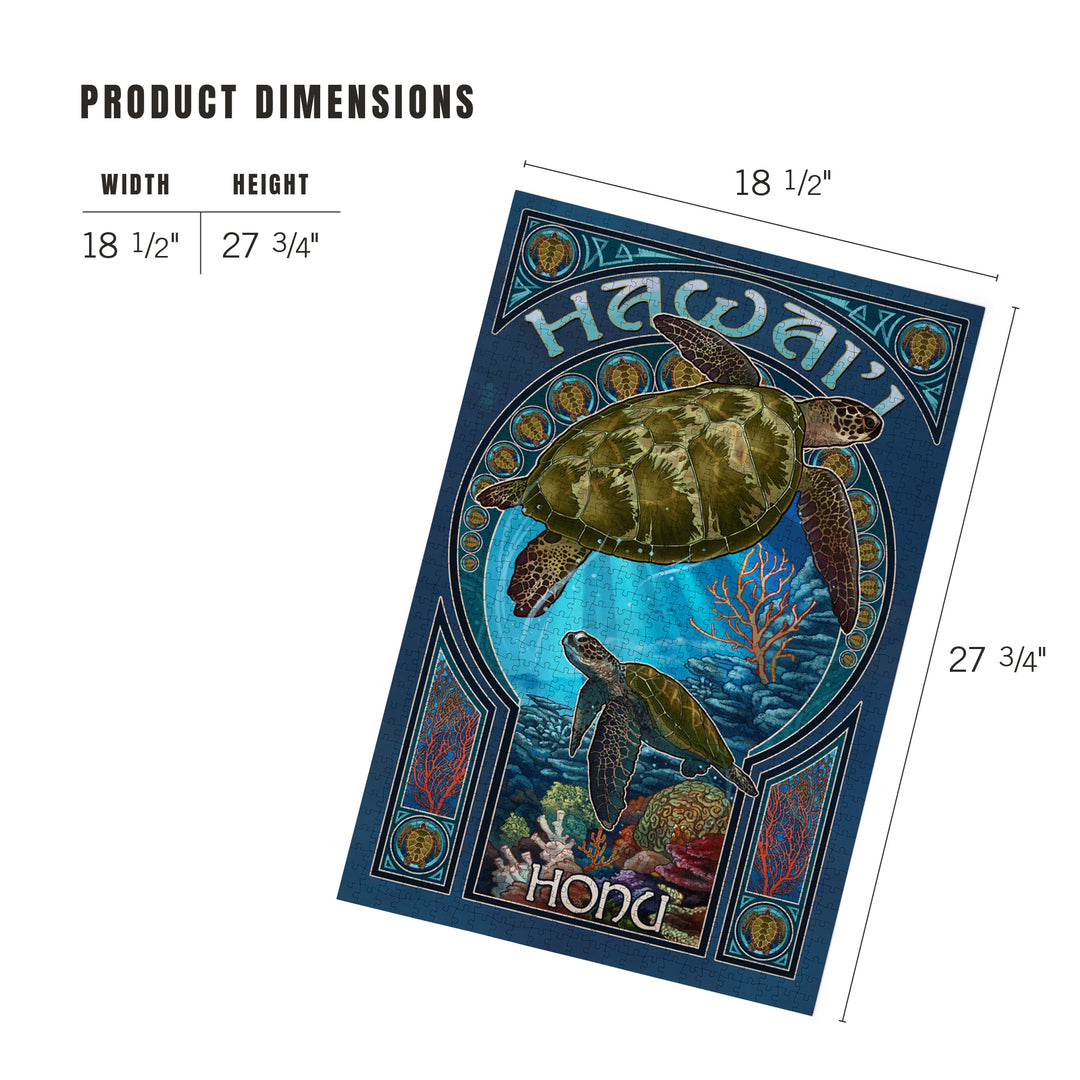 Hawaii, Sea Turtle Art Nouveau, Jigsaw Puzzle