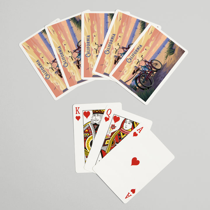 Playing Cards, California, Painterly, The Beach Is Calling, Beach Bikes, 52 Card Deck with Jokers in Box, Unique Art