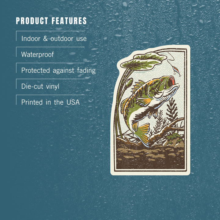 Vintage Linework, Bass Fishing, Vinyl Sticker
