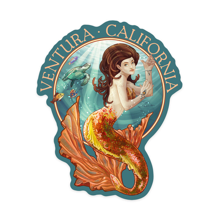 Ventura, California, Mermaid, Contour, Lantern Press Artwork, Vinyl Sticker