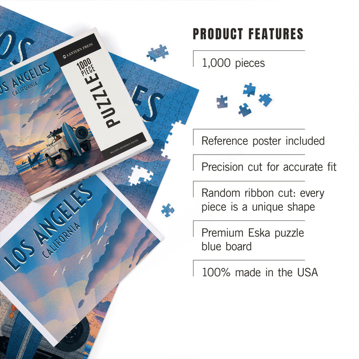 Los Angeles, California, Lithograph, Surfers on Beach, 1000 Piece Jigsaw Puzzle