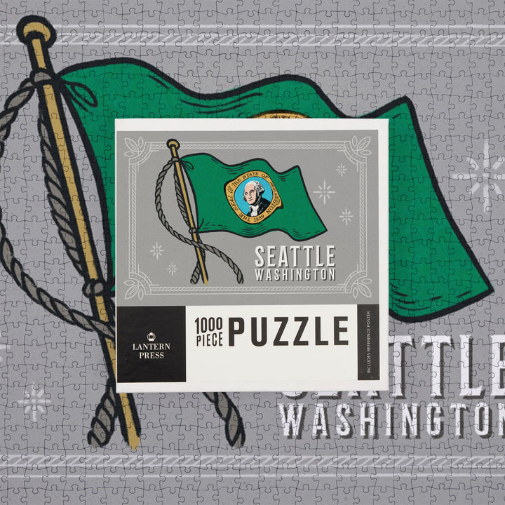 Seattle, WA, Waving State Flag, State Series, 1000 Piece Jigsaw Puzzle
