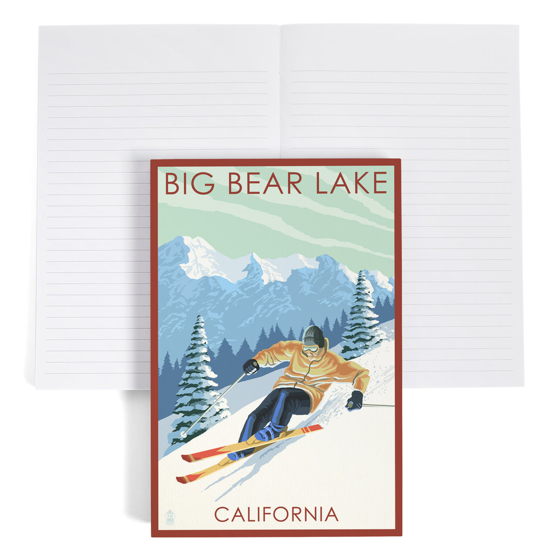 Lined 6x9 Journal, Big Bear Lake, California, Downhill Skier, Lay Flat, 193 Pages, FSC paper