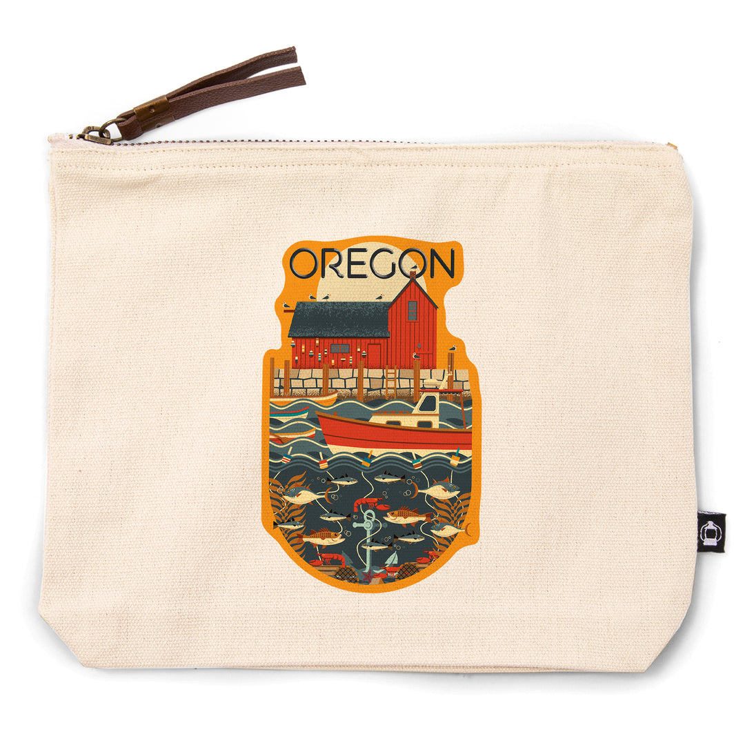 Oregon, Nautical Geometric, Contour, Lantern Press Artwork, Accessory Go Bag
