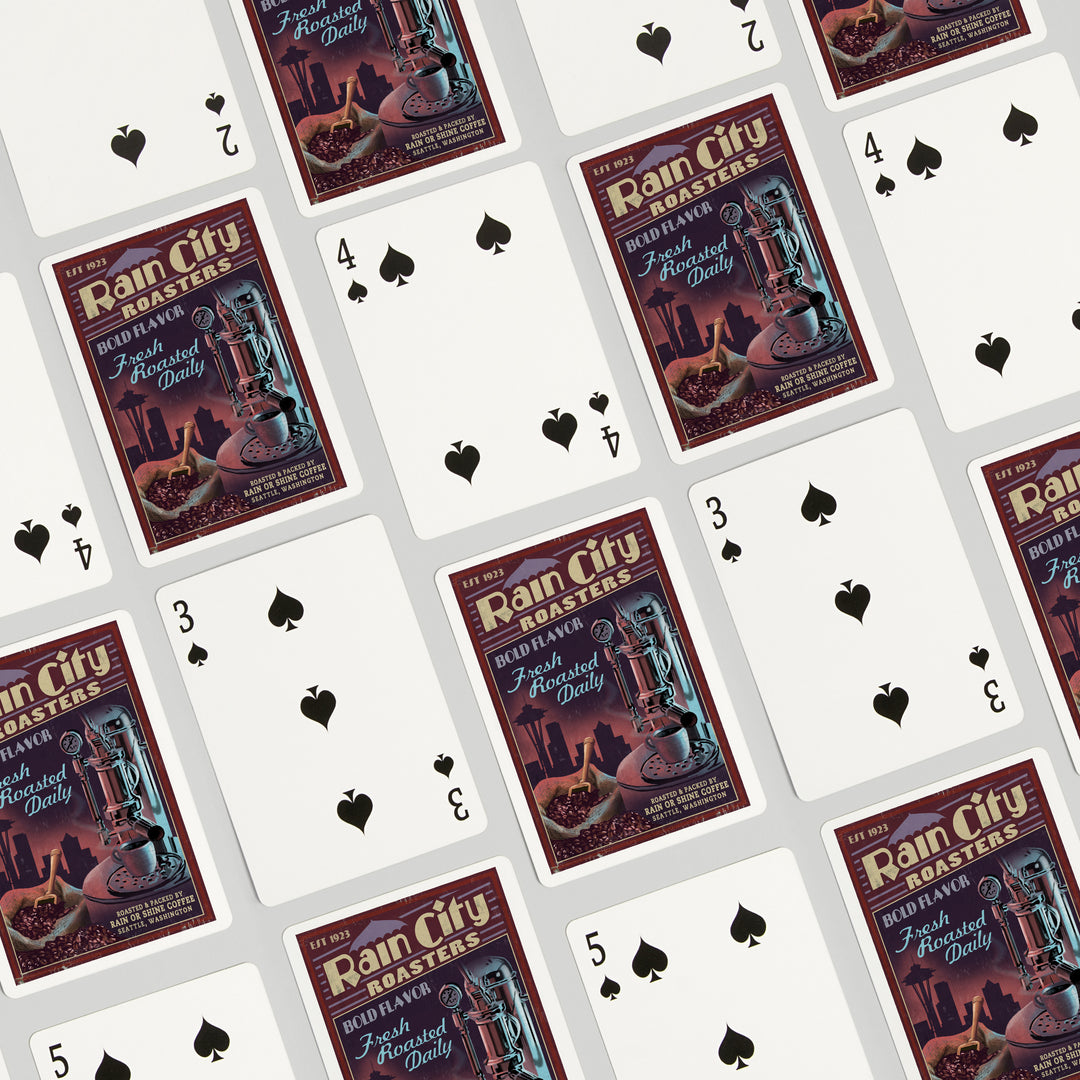 Playing Cards, Seattle, Washington, Coffee Roasters Vintage Sign, 52 Card Deck with Jokers in Box, Unique Art