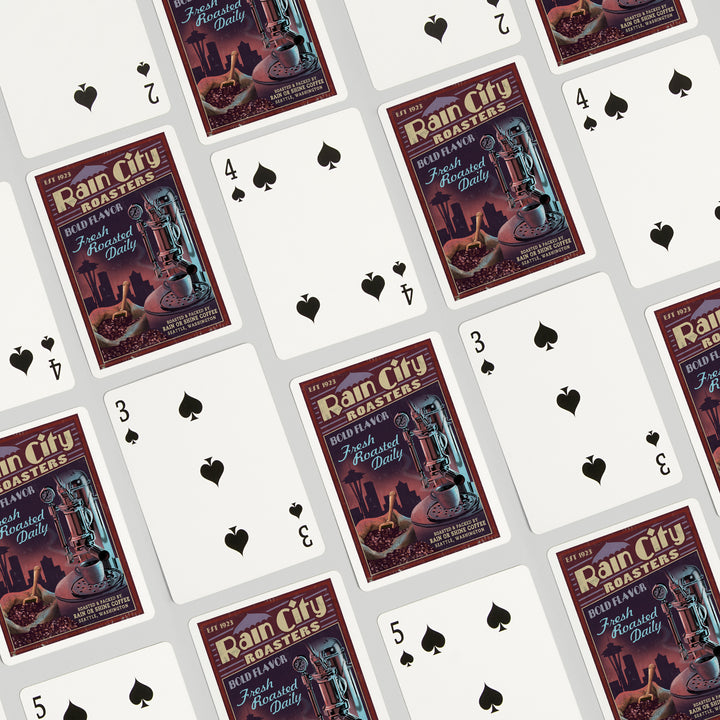 Playing Cards, Seattle, Washington, Coffee Roasters Vintage Sign, 52 Card Deck with Jokers in Box, Unique Art