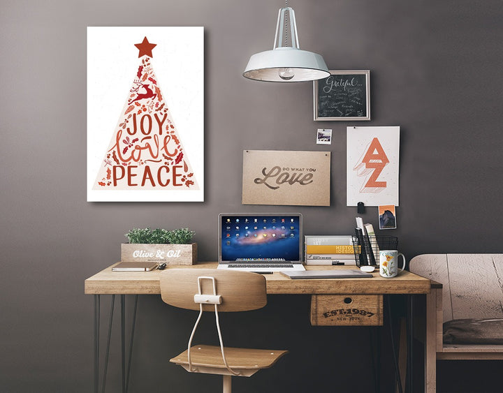 Christmas, Joy Love Peace, Tree, Lantern Press Artwork, Stretched Canvas