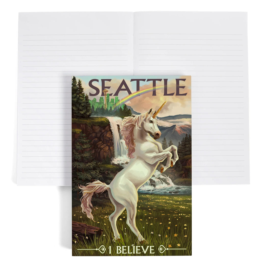 Lined 6x9 Journal, Seattle, Washington, Unicorn Scene, Lay Flat, 193 Pages, FSC paper