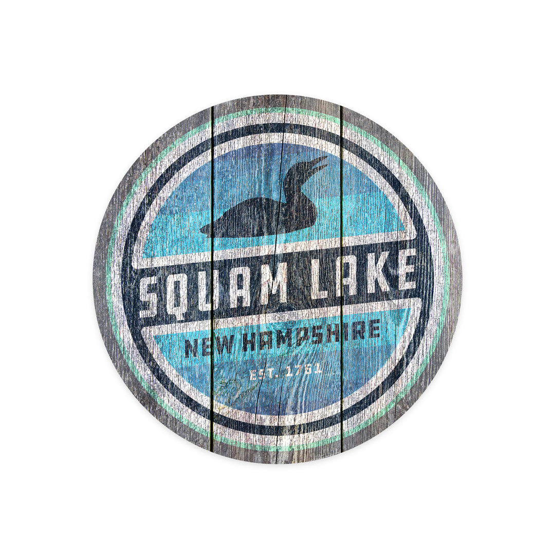 Squam Lake, New Hampshire, Loon Badge, Rustic, Contour, Vinyl Sticker