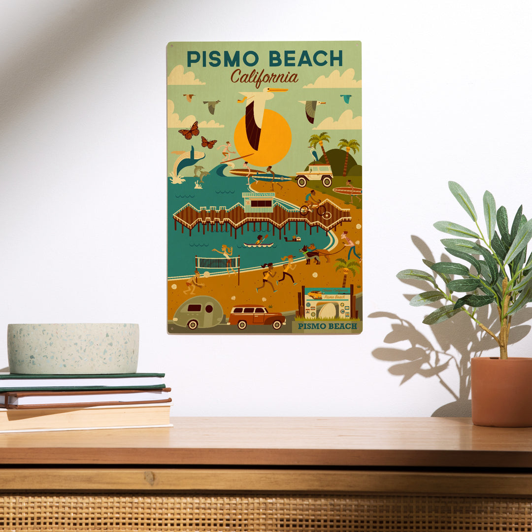 Pismo Beach, California, Geometric, Blue Sky, Wood Sign and Postcards