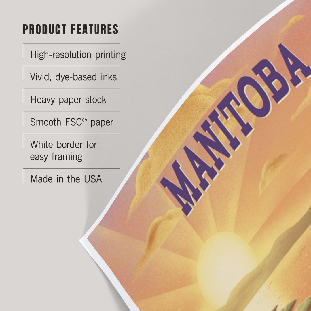 Manitoba, Lithograph, Bear and Spring Flowers, Lake, Art & Giclee Prints