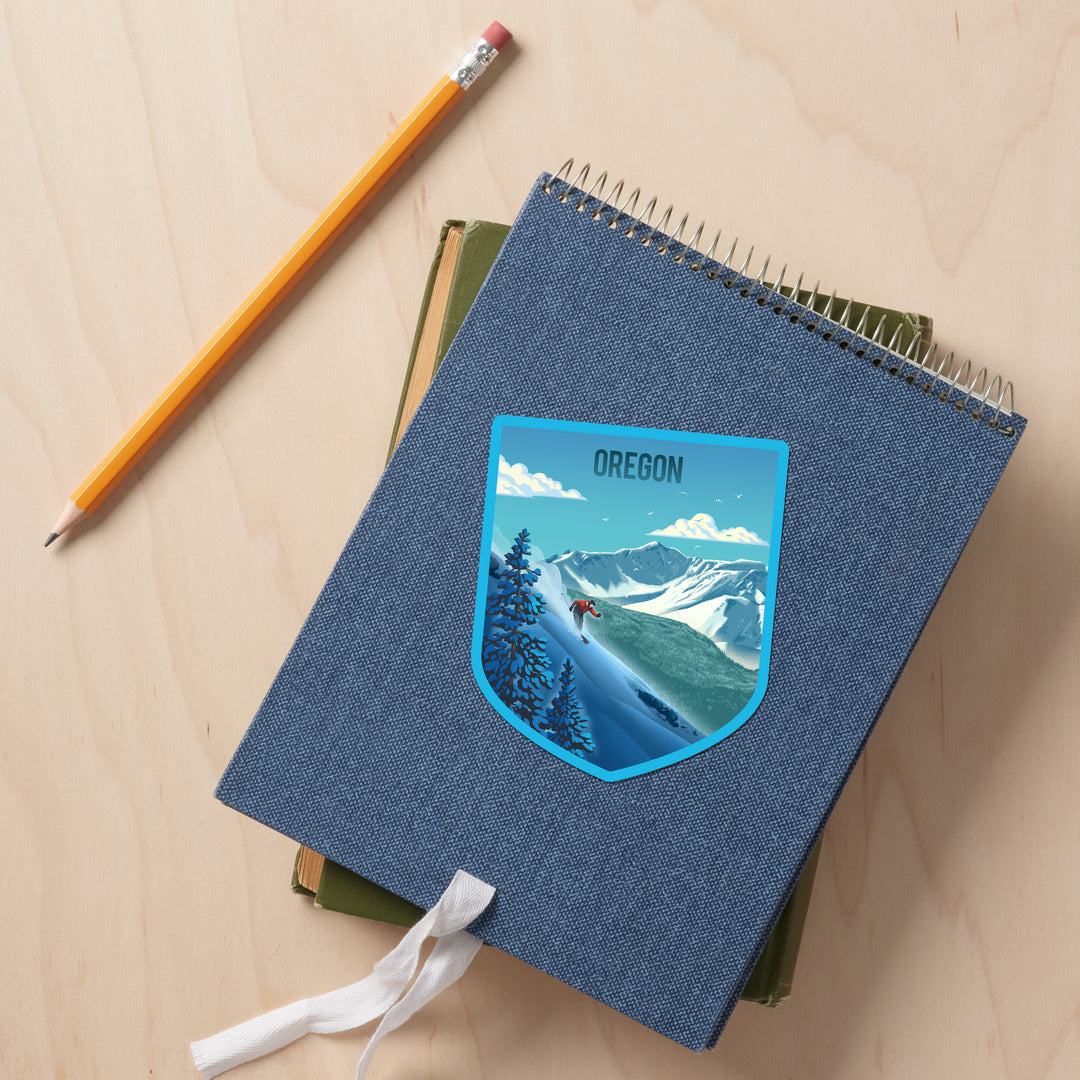 Oregon, Lithograph, Downhill Skier, Vinyl Sticker