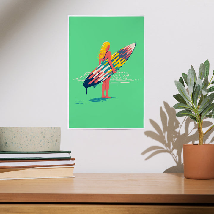 Sweet Relief Collection, Surfer Girl with Surfboard, Art & Giclee Prints