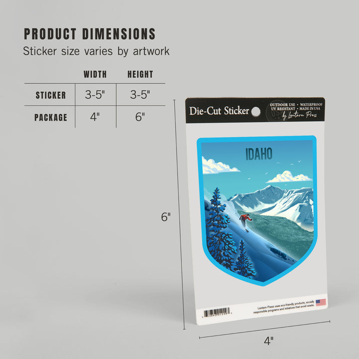 Idaho, Lithograph, Downhill Skier, Vinyl Sticker