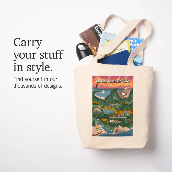 Acadia National Park, Retro View, Tote Bag