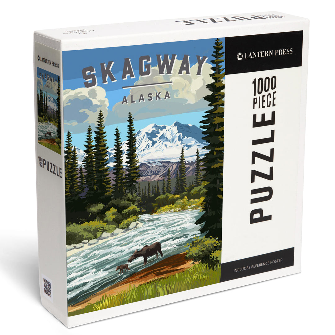 Skagway, Alaska, Painterly, Moose and River Rapids, Jigsaw Puzzle