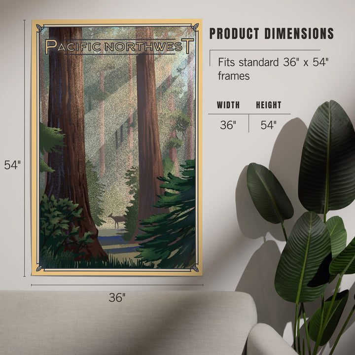 Pacific Northwest, Deer in Forest, Lithograph, Art & Giclee Prints