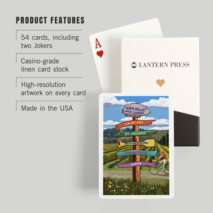 Playing Cards, Napa Valley Wine Country, California, Destination Sign, 52 Card Deck with Jokers in Box, Unique Art