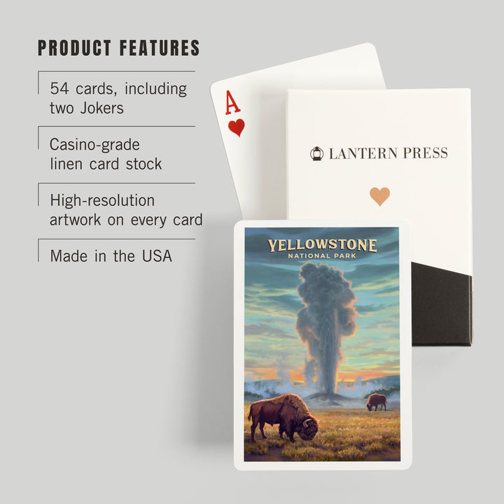 Playing Cards, Yellowstone National Park, Wyoming, Oil Painting, Old Faithful Eruption, 52 Card Deck with Jokers in Box, Unique Art