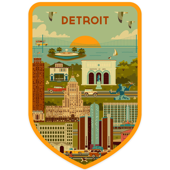 Detroit, Michigan, Geometric, Vinyl Sticker