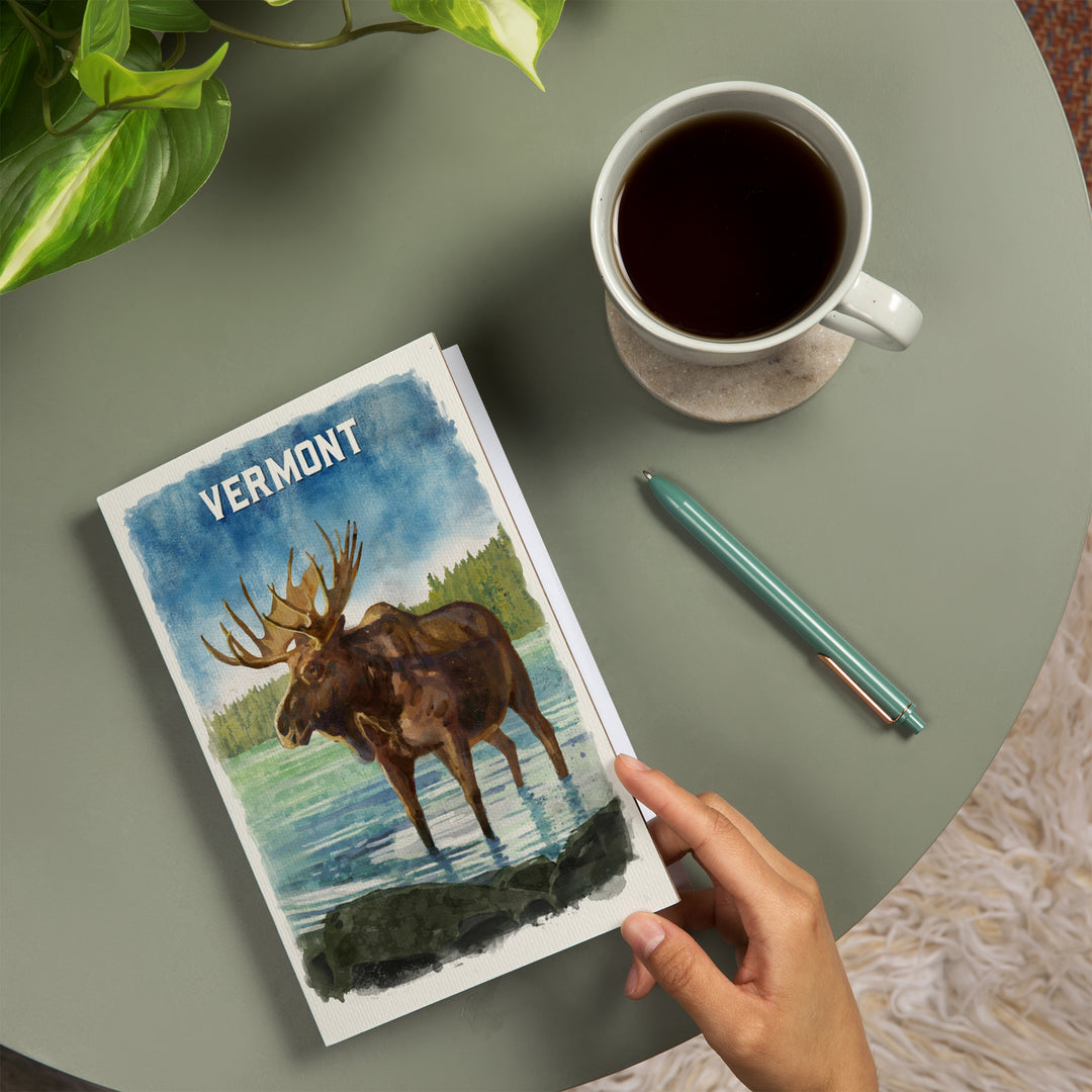 Lined 6x9 Journal, Vermont, Watercolor Study, Moose, Lay Flat, 193 Pages, FSC paper