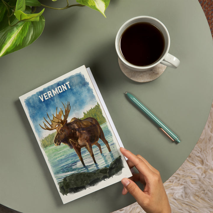 Lined 6x9 Journal, Vermont, Watercolor Study, Moose, Lay Flat, 193 Pages, FSC paper