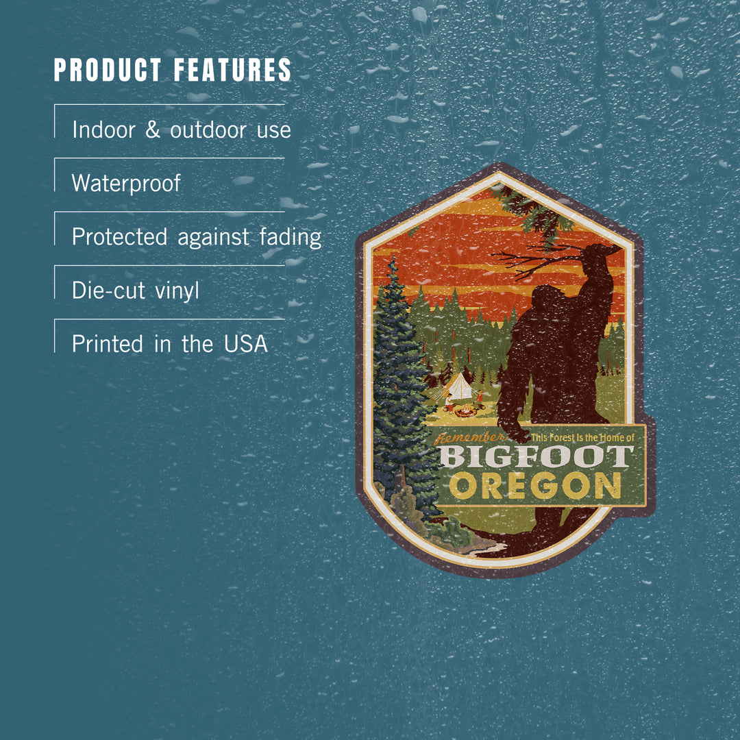 Oregon, Home of Bigfoot, Contour, Lantern Press Artwork, Vinyl Sticker