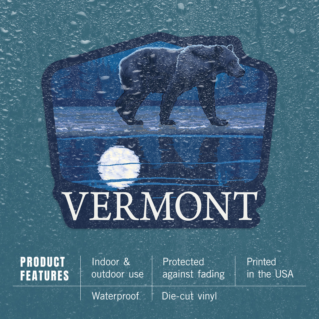 Vermont, Bear in Moonlight, Contour, Lantern Press Artwork, Vinyl Sticker