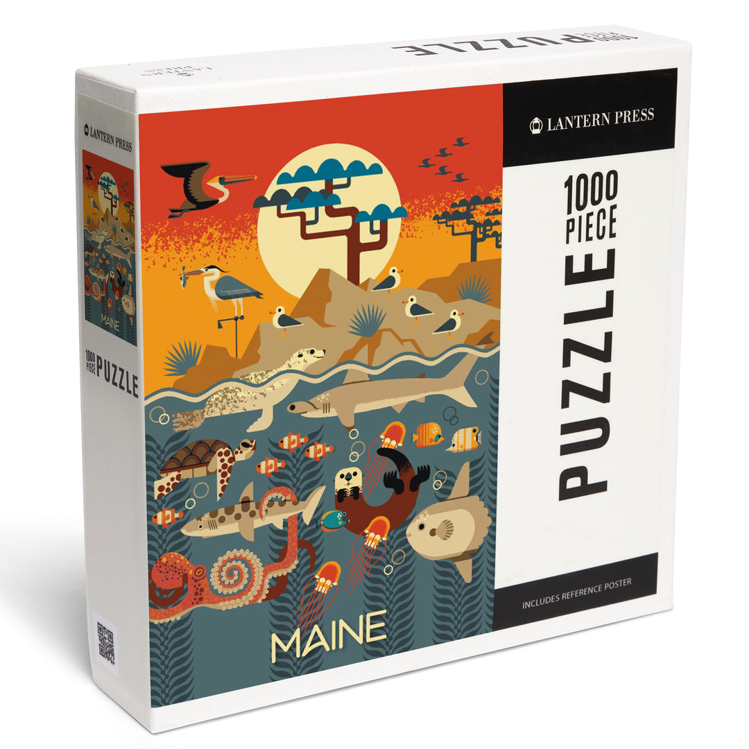 Maine Wildlife – Wilderness and Marine Life Illustration, 1000 Piece Jigsaw Puzzle
