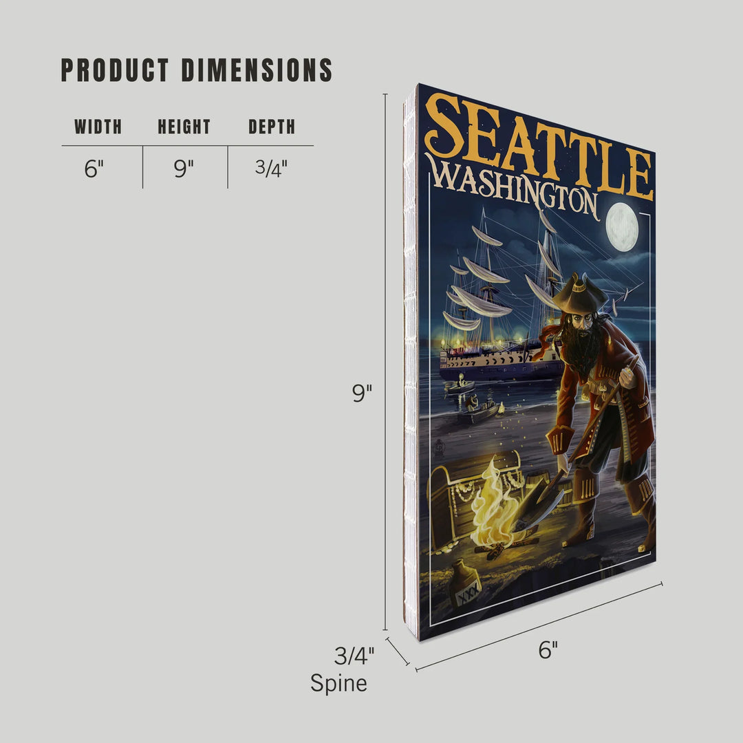 Lined 6x9 Journal, Seattle, Washington, Pirate and Treasure, Lay Flat, 193 Pages, FSC paper
