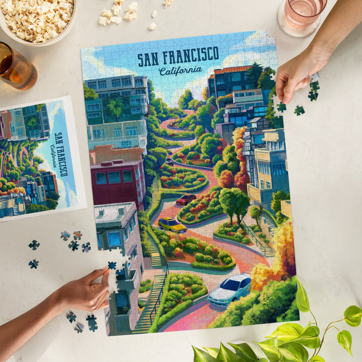 San Francisco, California, Lombard Street, Oil, 1000 Piece Jigsaw Puzzle