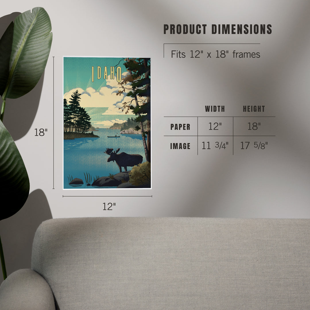 Idaho, Moose and Lake, Lithograph, Art & Giclee Prints