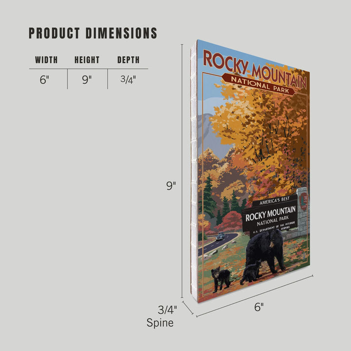 Lined 6x9 Journal, Rocky Mountain National Park, Black Bear and Cubs at Entrance, Lay Flat, 193 Pages, FSC paper