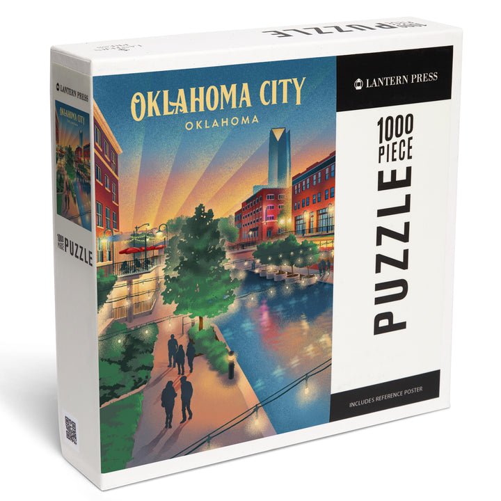 Oklahoma City, Oklahoma, Lithograph, River Walk, 1000 Piece Jigsaw Puzzle