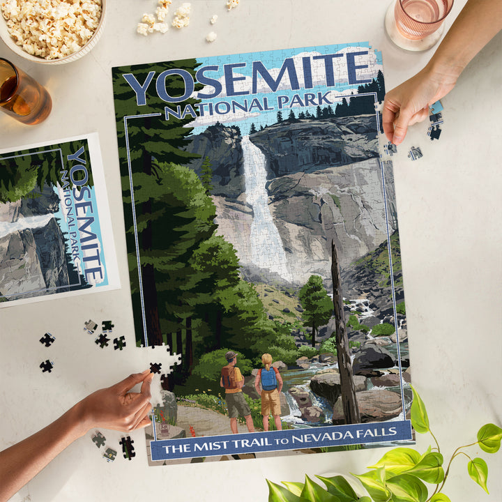 Yosemite National Park, California, Painterly, The Mist Trail, Jigsaw Puzzle