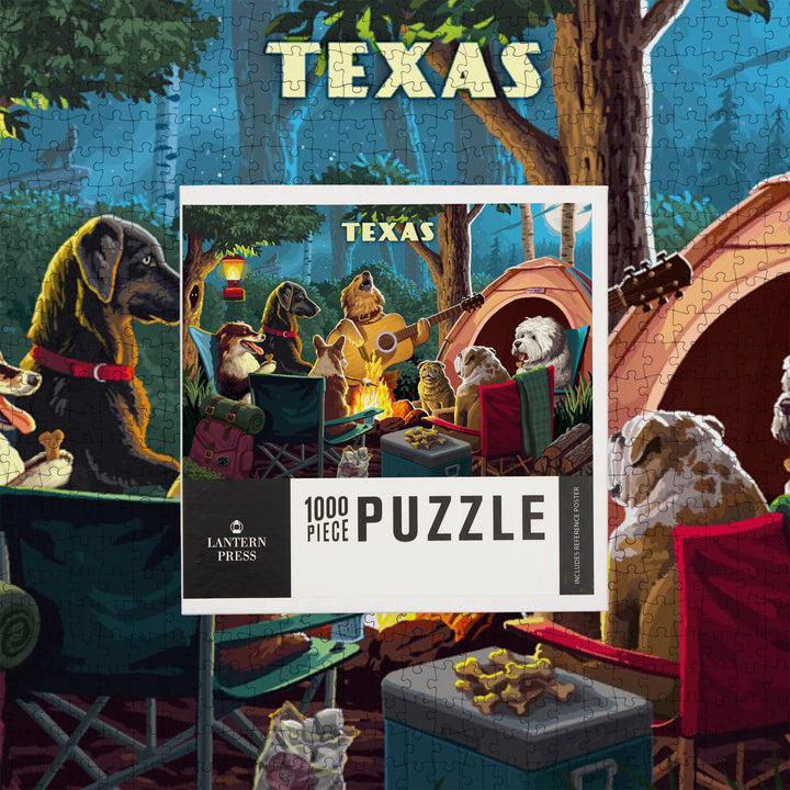 Texas, Painterly, Pack Life, Dogs Around Campfire, Jigsaw Puzzle