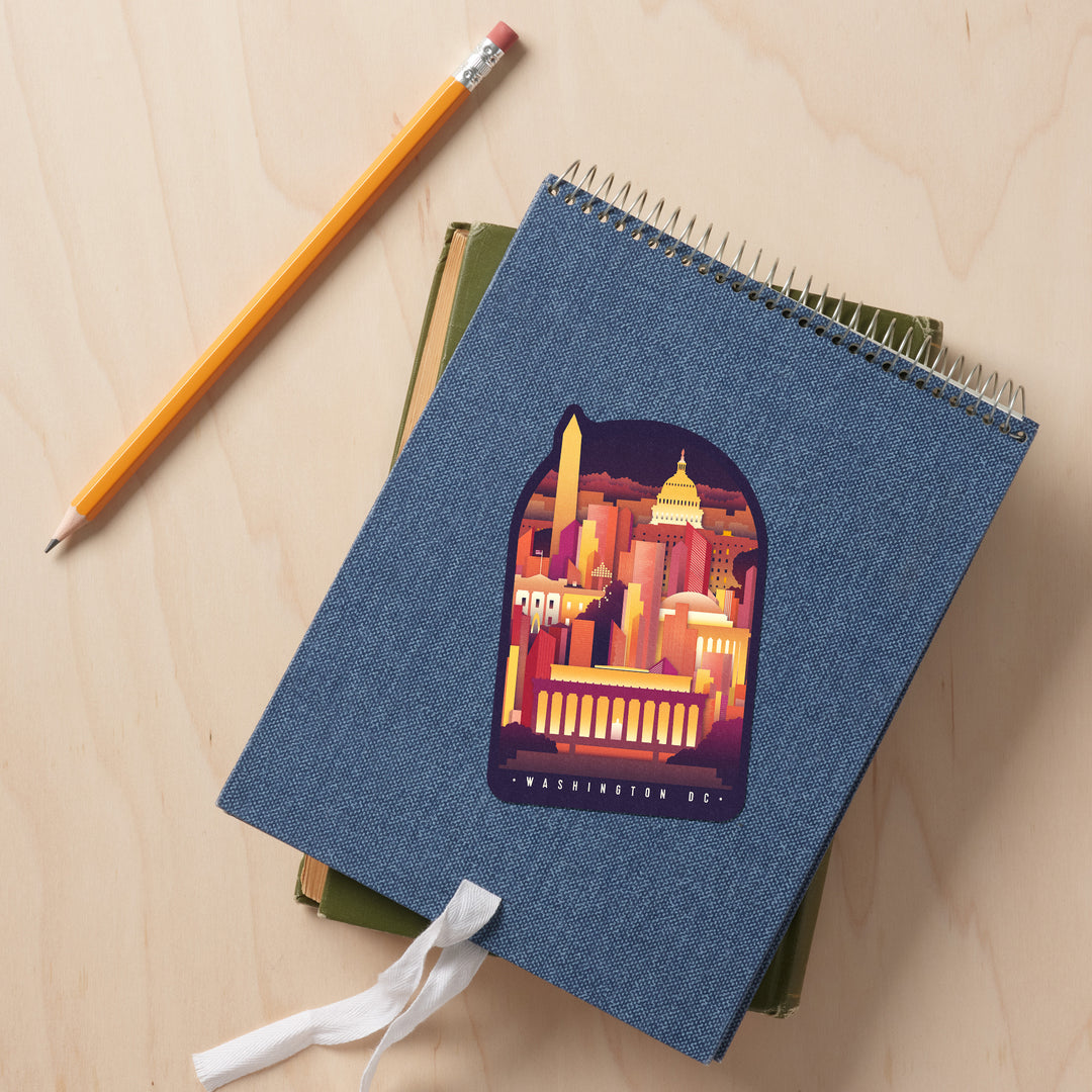 Washington DC, Neon Skyline, Vinyl Sticker