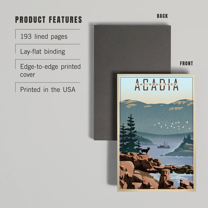 Lined 6x9 Journal, Acadia National Park, Maine, Lithograph, Lay Flat, 193 Pages, FSC paper