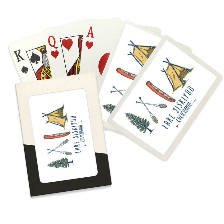 Playing Cards, Lake Siskiyou, California, Adventure Awaits, Lake Icons Design, 52 Card Deck with Jokers in Box, Unique Art