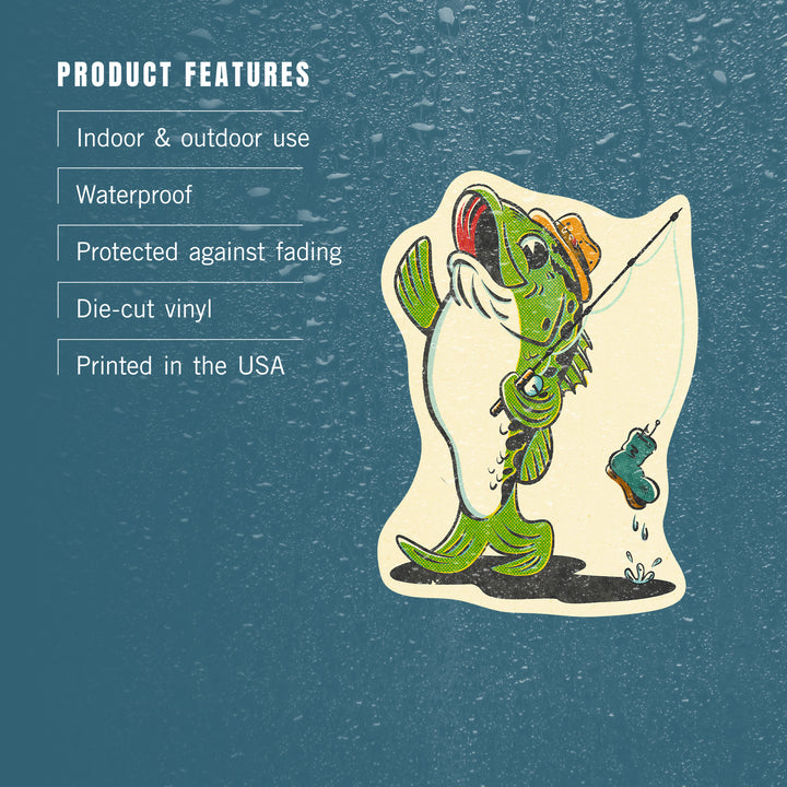 Vintage Mascot, Bass Fishing, Vinyl Sticker
