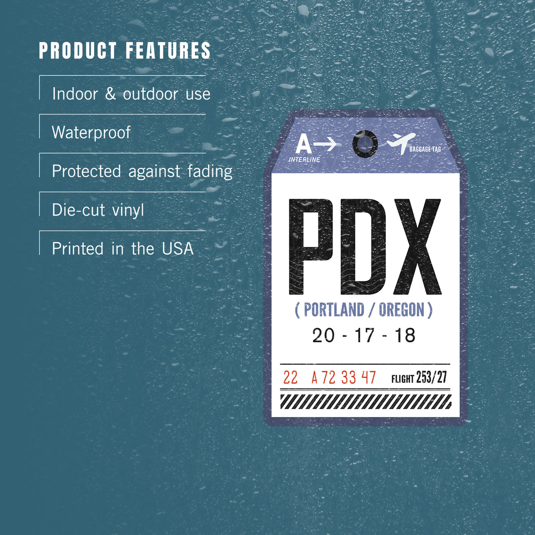 Portland, Oregon, PDX, Luggage Tag, Contour, Vinyl Sticker