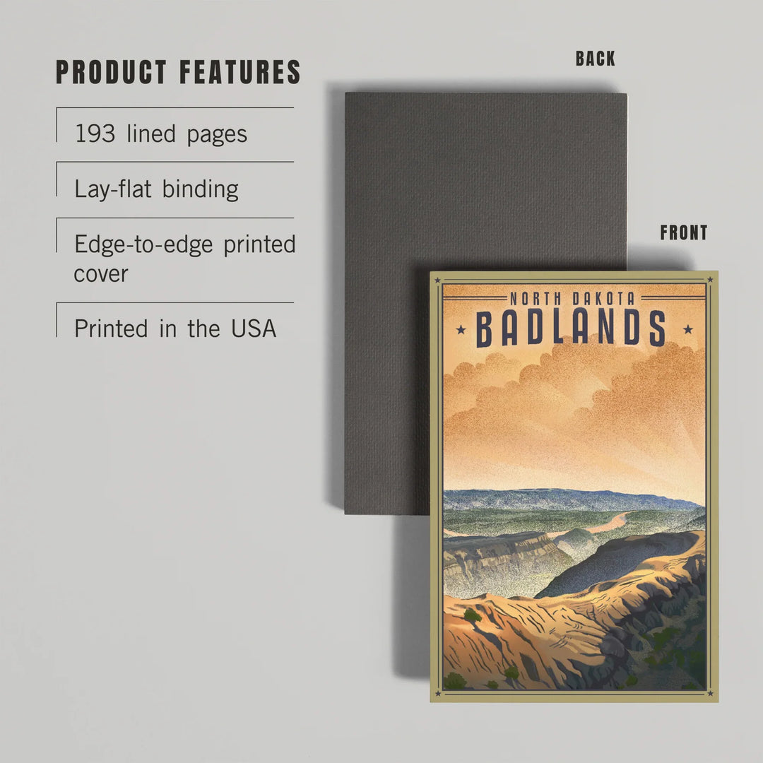 Lined 6x9 Journal, Badlands, North Dakota, Lithograph National Park Series, Lay Flat, 193 Pages, FSC paper