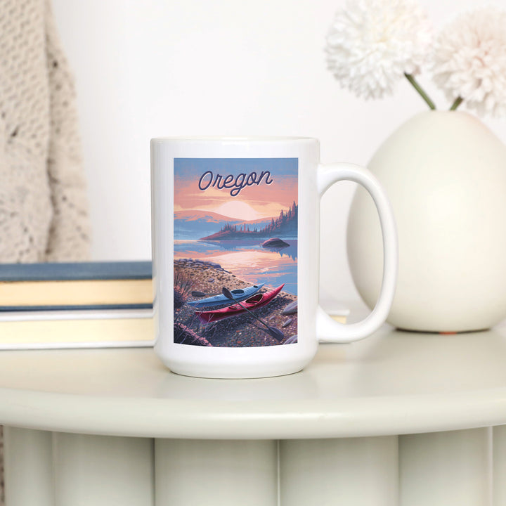 Oregon, Glassy Sunrise, Kayak, Ceramic Mug