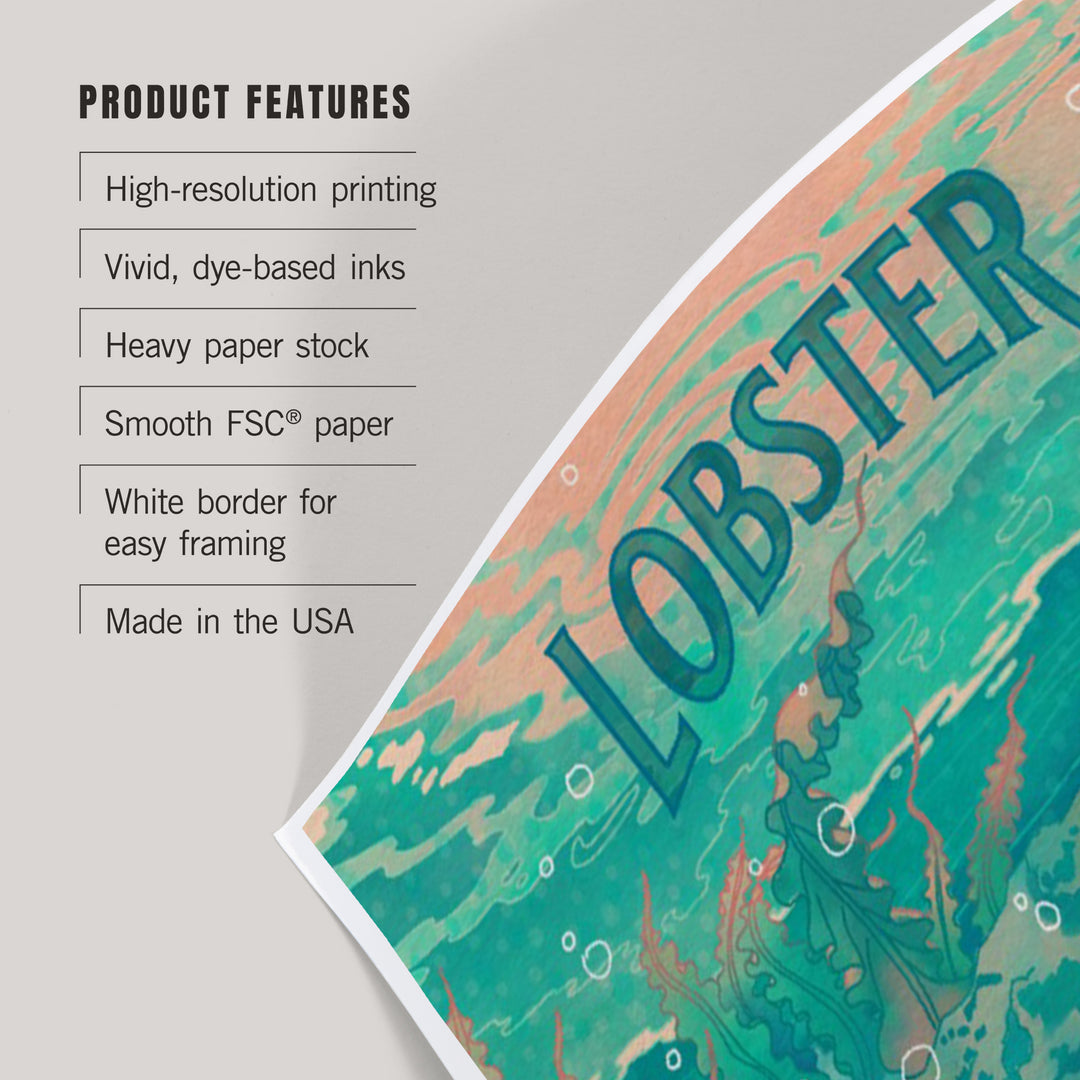 Cape Cod, Massachusetts, Fluid Linework, Lobster, Art & Giclee Prints