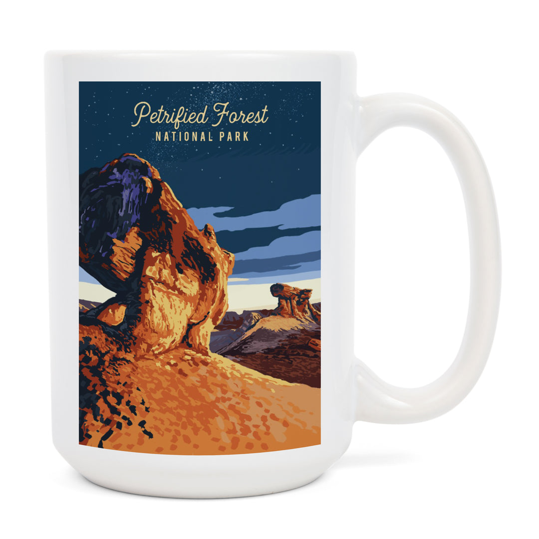 Petrified Forest National Park, Arizona, Painterly, Night Sky, Ceramic Mug