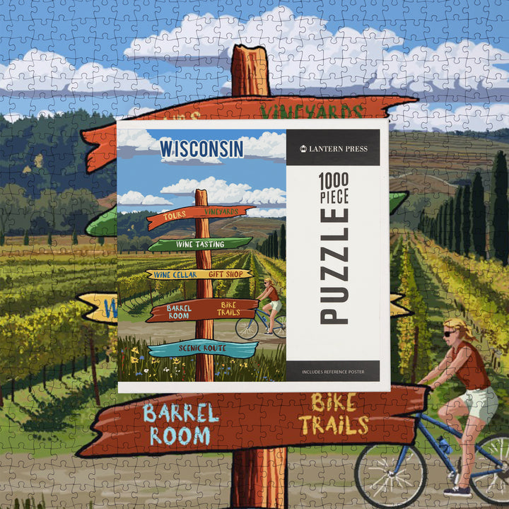 Wisconsin, Signpost, Vineyard, Jigsaw Puzzle