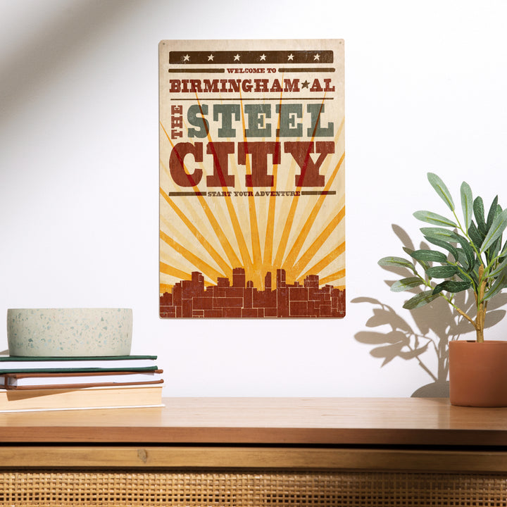 Birmingham, Alabama, Skyline and Sunburst, Wood Sign and Postcards