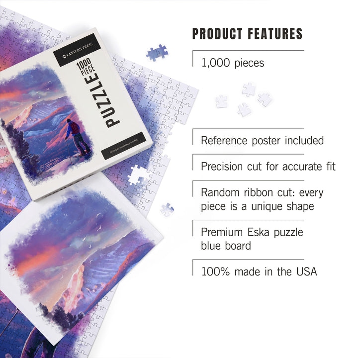 Watercolor Study, Purple Skies, Ski View, 1000 Piece Jigsaw Puzzle